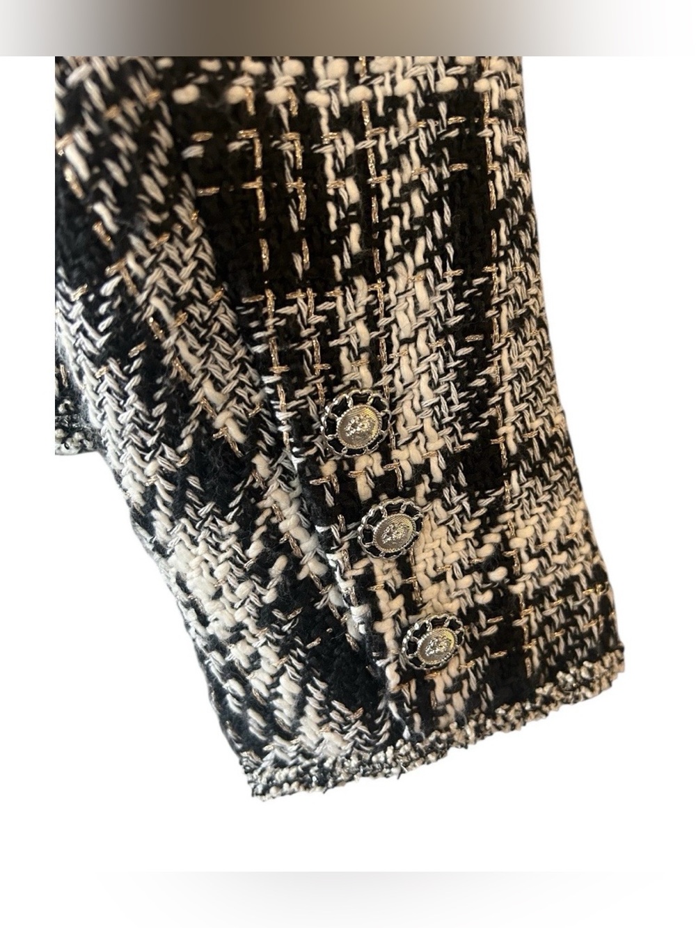 ADRIANNA PAPELL Black White Tweed Boulce Blazer Jacket Small Old Money Parisian - Picture 8 of 11